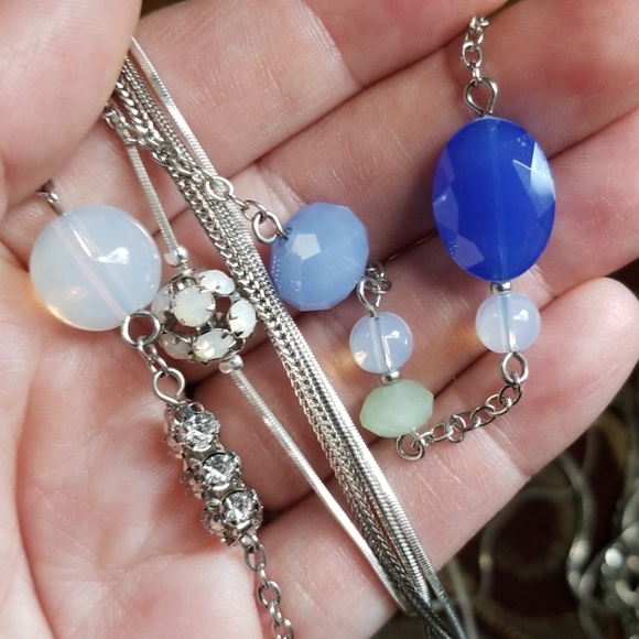 LOFT layered necklace silver chain beads - Picture 3 of 4